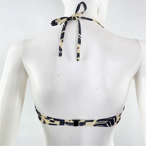 SYLA by Sylvie Cachay Cream & Black Leaf Patterned Halter Bikini Top Size S - Picture 5 of 6